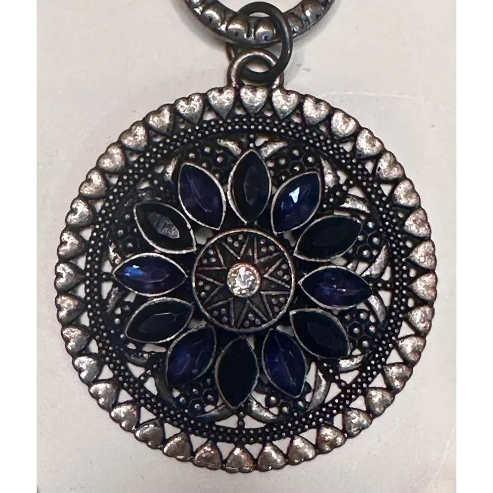 Vintage Inspired Statement Necklace With Mandala Pendant Chain Link Necklace